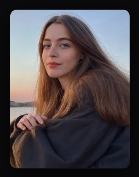 Portrait of a brunette model by the coast at sunset